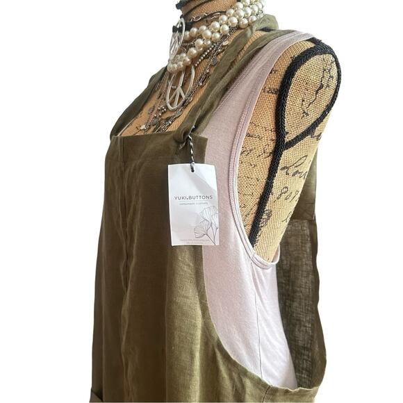 NEW - YUKI BUTTONS 100% Linen overalls women casual jumpsuit Loose pants boho - Picture 4 of 14